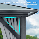 10'x13' Patio Hardtop Gazebo Canopy Polycarbonate Double-Roof w/ Netting & Curtains, Black